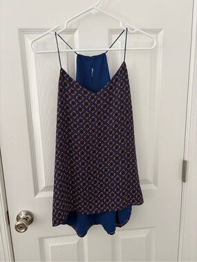 Navy Printed Spaghetti Strap Tank Top